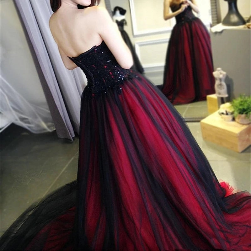 Gorgeous Black to Red Ombre Ball Gown with Cape Wrap - Lunss